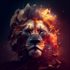 Wall Mural - Volcanic lion head generative ai