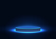 © K illustrator Photo - Technological product placement podium in blue tones And the light of the neon lights increases the attractiveness of the product to increase sales. Use as a poster for product exhibitions.
