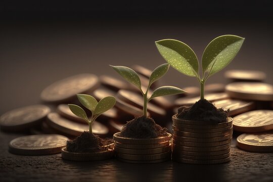 bring your financial concepts to life with this inspiring photo of a sprout and coins. capital growt