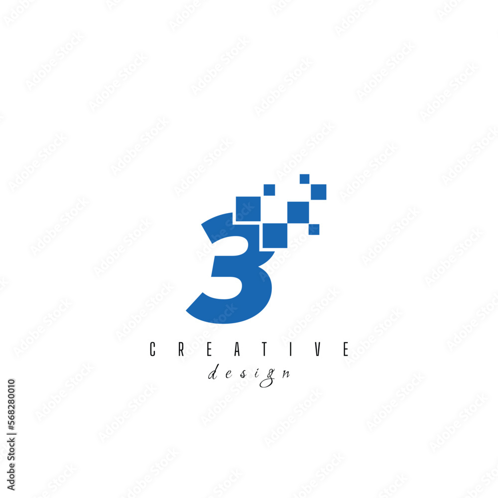 Initial Letter 3 three Digital Pixel Logo Design. Geometric Shape with ...