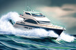 swift motor yacht in motion, looking out to sea. Generative AI