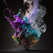 colourful smoke rising like vapour in a dark background. AI Generated