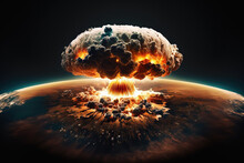 Explosion Of A Nuclear Weapon. Earth's Nuclear Detonation As Seen From Space. Generative AI