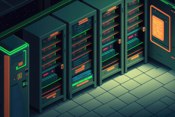 Wall Mural - blurry mainframe stack in the server room. Generative AI