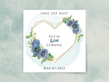 Wedding Invitation With Elegant Royal Blue Roses