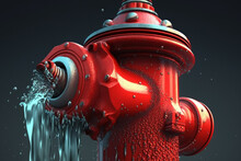 A Close Up Of A Red Fire Hydrant That Is Open And Dripping Water. Generative AI