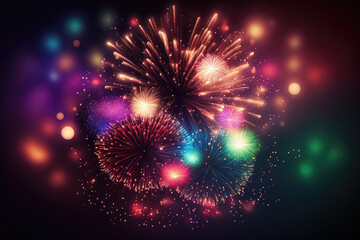 Poster - A stunning display of fireworks for a celebration with bokeh lighting. Generative AI