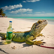 © adolfopardo - Relaxing Iguana in a Caribbean Beach Generative Ai