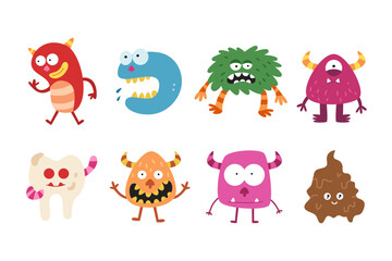 Wall Mural - Set of cute monster cartoon illustration for kids