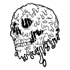 Wall Mural - Creepy slime skull illustration. Dripping Skull in gothic design. T-shirt print for Horror or Halloween. Hand drawing illustration isolated on white background. Vector EPS 10