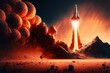In front of the red planet Mars, a new space shuttle rocket blasts into space to explore the universe. technology and the idea of visiting other worlds. spacecraft take off. Generative AI