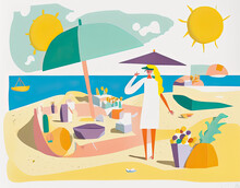 Summer Beach Scene Wuth A Person, Generative Ai Illustration