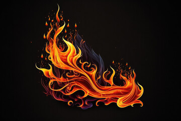 Wall Mural - Fire flames on black background. Fiery abstract fire line. Generative AI