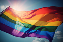 Rainbow Color Flag In The Sun, LGBT Community. Generative AI