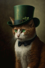 cat in a green Irish hat at a St. Patrick's Day celebration. Generative AI