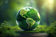 grüne Weltkugel mit Kontinenten mit natürlichen grünen Hintergrund, generative AI