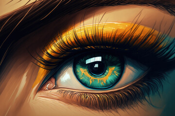 Poster - gorgeous woman's eye in closeup. Generative AI