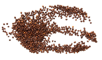 Wall Mural - Roasted coffee beans isolated on white background.