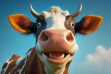 Smiling Cartoon Cute Cow Illustration Generative Ai