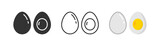 Half boiled egg icon on light background. Breakfast symbol. Hard boiled sliced egg sign. Outline, flat, and colored style. Flat design. Vector illustration.