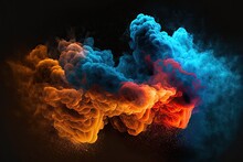 Blue And Orange Smoke Clouds, Generative Ai Composite