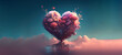 Beautiful Growth of Love in a Heart on the Clouds  - A Romantic Valentine's Day Graphic  Art Illustration Banner- Generative AI