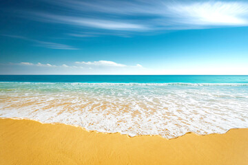 Wall Mural - beautiful natural background image of tropical beach. blue sky with light clouds, turquoise ocean wi