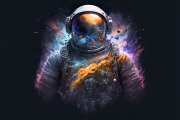 Wall Mural - an astronaut with a galaxy inside him, created by a neural network, Generative AI technology