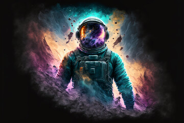 Wall Mural - an astronaut with a galaxy inside him, created by a neural network, Generative AI technology