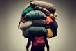 woman carrying many bags, concept of Carrying a Burden and Overburdened, created with Generative AI technology