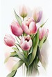 Watercolor painting of blooming tulip flowers, Generative AI