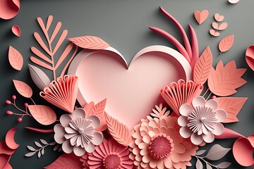 Wall Mural - Valentine's Day background with paper cut flowers.