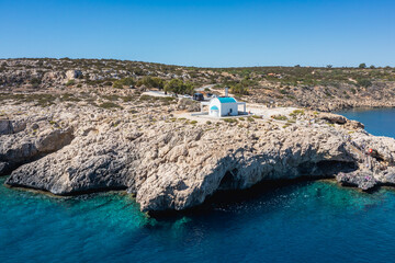 Sticker - Drone photo of orthodox chapel of Ayioi Anargyroi in Cape Greco National Forest Park in Cyprus