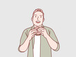 Happy man eat burger korean style illustration