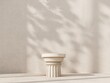 Display, showcase, podium in the form of  classic Greek Doric pillars. 3d render illustration for advertising goods, products, museum expansions. Abstract natural background  with shadows on the wall.
