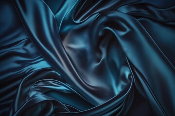  a blue silk fabric with a very large amount of folds on the side of the fabric and the fabric is very soft and smooth, it looks like silk.  generative ai