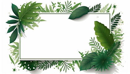 Wall Mural - green leaf frame with white background, vector illustration, Made by AI,Artificial intelligence