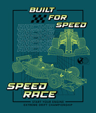 Built For Speed, Race Car Wireframe Vector Illustration Print
