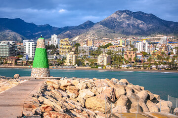 Wall Mural - Benalmadena pier and waterfront view, Andalusia region