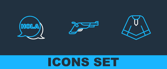 Poster - Set line Poncho, Hola and Vintage pistols icon. Vector