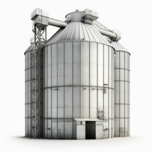Detailed Illustration Of A Large Industrial Grain Silo For Agricultural Farming Isolated On A White Background, Generative Ai