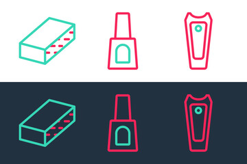 Sticker - Set line Nail cutter, file and Bottle of nail polish icon. Vector