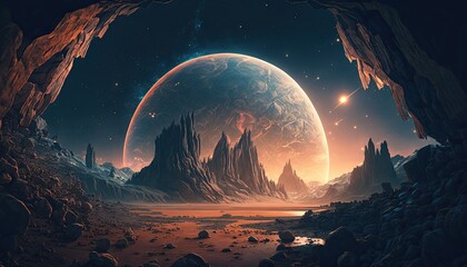 Wall Mural - Stunning realistic wallpaper of a Planet, starry, astrophotography, universe, cosmus, space background. Generative ai