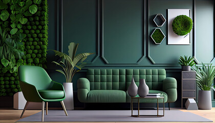 Sticker - Green vertical wall  in a modern living room