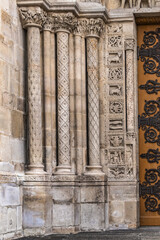 Sticker - Fragments of the facade of Basilica of Saint-Denis (Basilique royale de Saint-Denis, from 1144) - former medieval abbey church in city of Saint-Denis, a northern suburb of Paris. France.