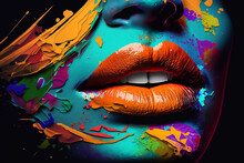Boca Com Lábios Lindos Coloridos Em Arte Abstrata