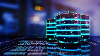 Wall Mural - relational database tables on databases are placed on structured query language code with server roo