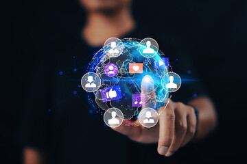 Aufkleber - connected world concept. Online world. Internet communication with people social media concept