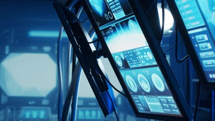 Wall Mural - futuristic spaceship control panel interface. spacecraft digital dashboard background with indicator