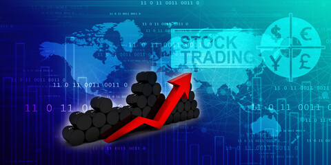 Poster - 3d illustration oil barrel with graph

